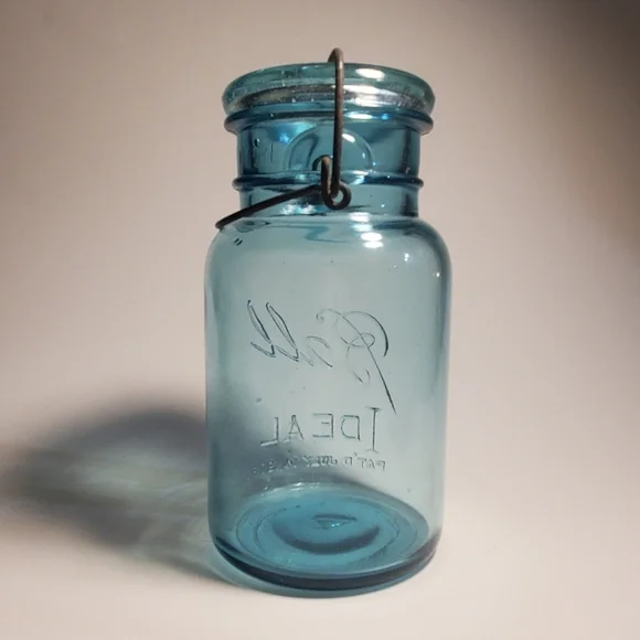 BALL Ideal Canning / Mason Jar 1 Quart Aqua Blue Mold #4 Vintage 1923 To 1933 - Picture 7 of 13